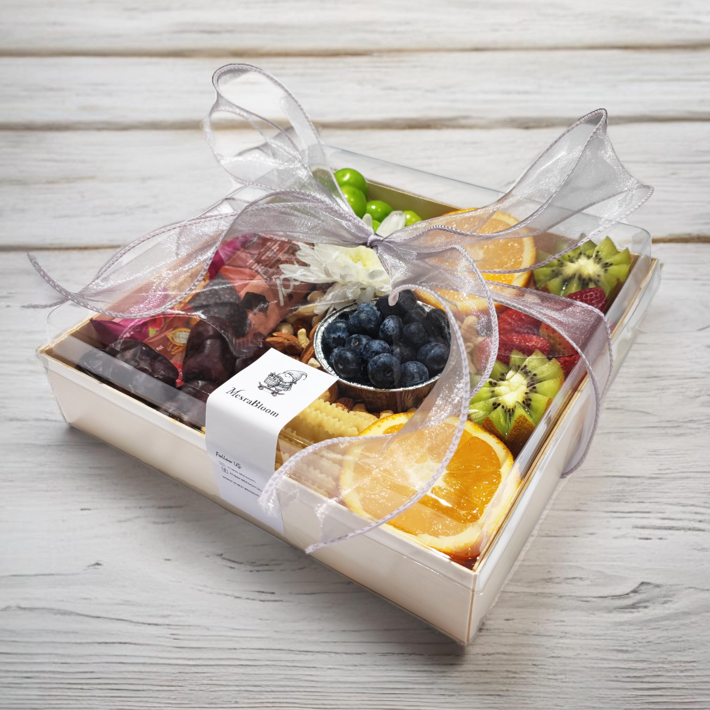 A variety of fresh fruits and healthy choices in Mesrabloom’s Protein Power Platter, making every occasion special