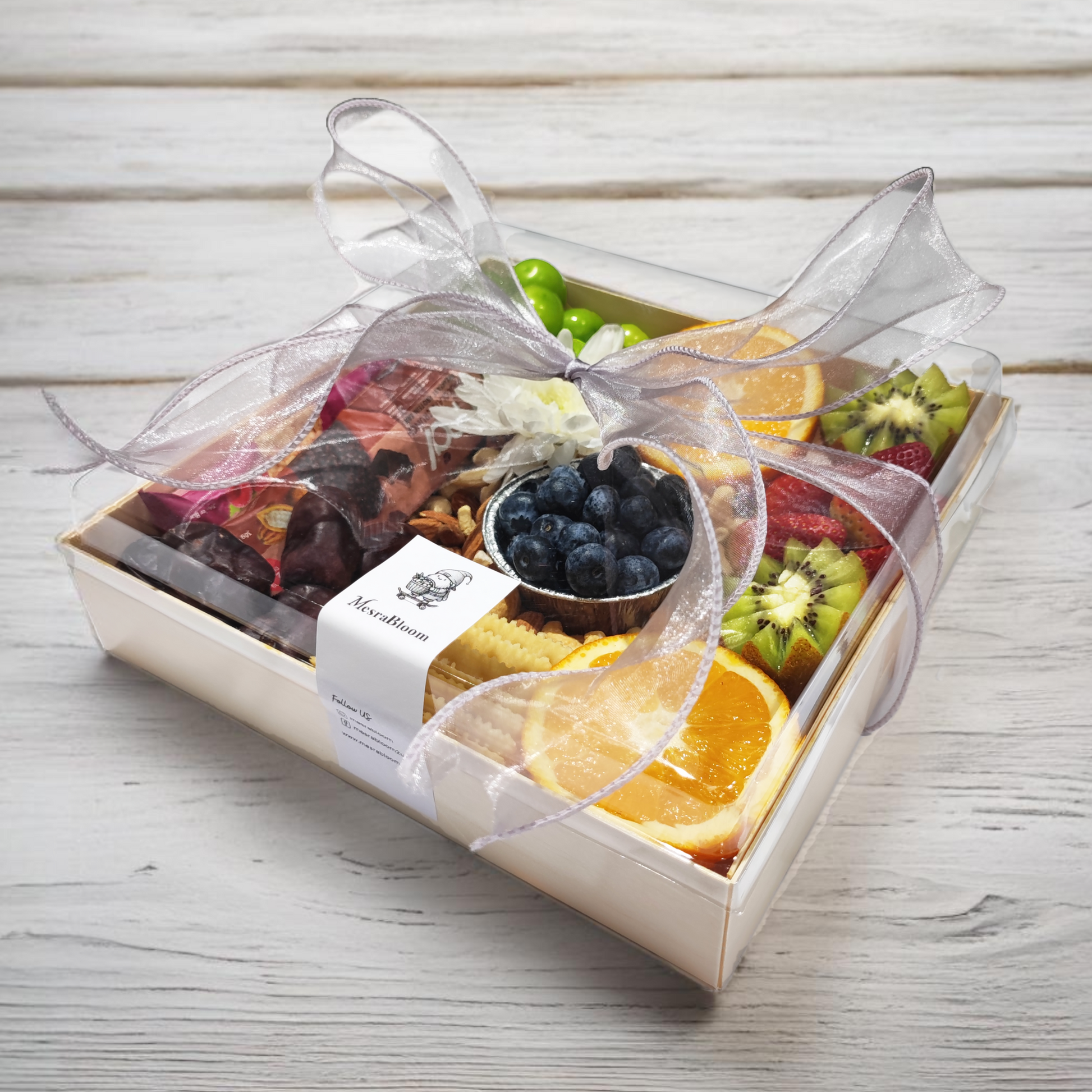 A variety of fresh fruits and healthy choices in Mesrabloom’s Protein Power Platter, making every occasion special