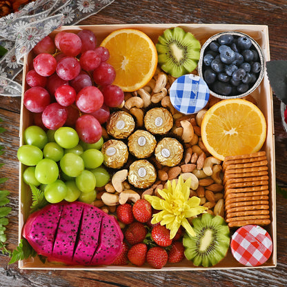 Luxury Ferrero Fiesta, Luxury Fruit Gift, Handpicked Fruits, Ferrero Chocolate, Sustainable Fruit Basket, Quality Fruit Delivery, Mesrabloom Fruit Platter